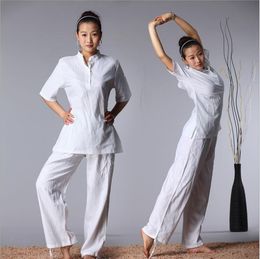 High quality Cotton linen Yoga Suits Spring Summer Short Sleeve martial Jacket + Pants Loose Tai chi Kungfu Comfortable Clothes
