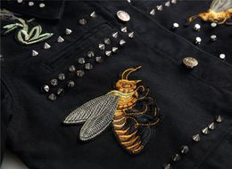 Fashion- Jacket Badge Patch Designs Applique Jackets Bee Flower Embroidery Rivet Motorcycle Jacket Slim Jackets Outwear M-3XL