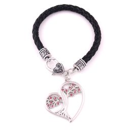 Solstice Tree Heart Shape Bracelet Tree Pagan Druid Crystal Leather Jewellery For Men and Women