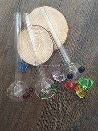 12cm 2mm Thick Colored glass oil burner smoking pipes glass pipe clear joint dry herb nails glass tube bubbler pipes