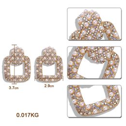 Wholesale-fashion luxury designer exaggerated sparkle diamond rhinestone full pearl geometric square box stud earrings for women