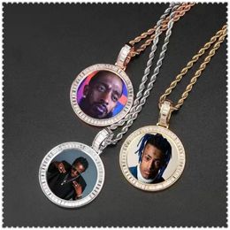 Collane con ciondolo rotondo con foto personalizzate per uomo donna hip hop designer bling diamond picture pendenti amici gioielli di famiglia regalo d'amore