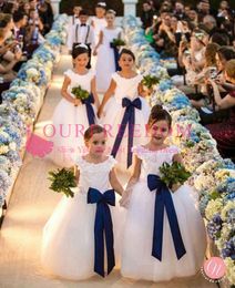 flower girl dress navy sash