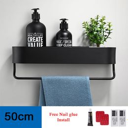 Black Bathroom Shelf 30-50cm Lenght Kitchen Wall Shelves Shower Basket Storage Rack Towel Bar Robe Hooks Bathroom Accessories T2001968