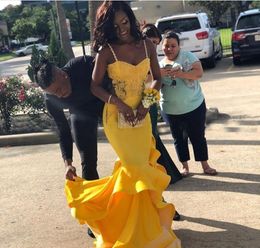 South African Black Girls Prom Dresses Yellow Mermaid Appliques Pageant Holidays Graduation Wear Formal Evening Party Gowns Plus Size