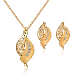 Alloy Necklace Earrings Set Crystal Electroplate Chain Necklaces Ear Studs Hollowing Out Bohemia Jewelry Suit Women Wedding