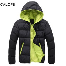 CALOFE Winter Jacket Men Hat Warm Coat Cotton-Padded Outwear Mens Coats Jackets Hooded Collar Slim Clothes Thick Parkas