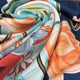 Wholesale- design women's fashion square scarf 100% twill silk material good quality print elephant lotus pattern size 130cm - 130cm