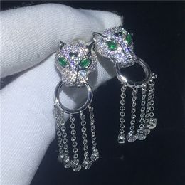 Vintage Leopard Tassels Drop Earring 925 sterling silver 5A Zircon Cz Party wedding Dangle Earrings for women Bridal Jewelry