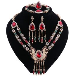 Women Jewellery Set Red Green Crystal Necklace Set African Beads Jewellery Set For Wedding Gold Colour Fashion Jewellery Sets