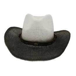 Summer Black Paint Spraying Western Cowboy Straw Hats Outdoor Wide Brim Beach Hat Panama Sunshade Cap for Men Women