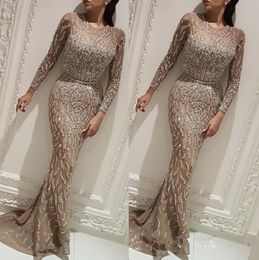 plus size floor length evening gowns Australia - Yousef aljasmi Mermaid Prom Dresses Jewel Neck Long Sleeves Beaded Formal Evening Gowns Floor Length African Party Gowns Plus Size