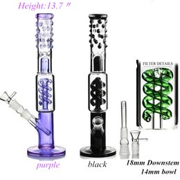 13.7 Inch Blue Purple Spiral Reflux Recyler Glass Water Bongs With 18mm Downstem 14mm Bowl Smoking Hookahs In Stock