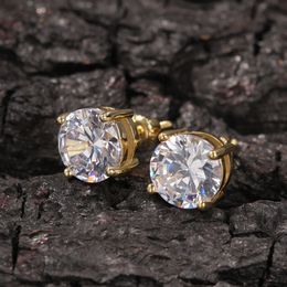 Unisex Men Women Earrings Studs Gold Silver Colours Big Bling CZ Diamond Sraw Stud Earrings for Men Hip Hop Jewellery