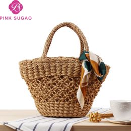 Pink sugao designer luxury handbags purses women tote bags beach bag casual holiday handbags 2019 new fashion straw tote bag clearly handbag