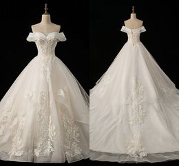 Pérolas de luxo a burlar Vestidos De Noiva Do Ombro Renda Applique Vestido De Noiva vestidas de Novia abiti da sposa