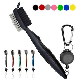 Golf Club Cleaning Brush Double-Side With Keychain for Golf Club with Retractable Zip-line Tool