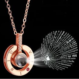 7 model Rose Gold&Silver 100 languages I love you Projection Pendant Necklace Romantic Love Memory Wedding Necklace WCW410