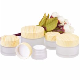 Wholesale 100pcs 5g 10g 15g 30g 50g 100g Cosmetic Jars Cream Empty Makeup Face Emulsion Containers Packing Bottle With Wood Grain Cap