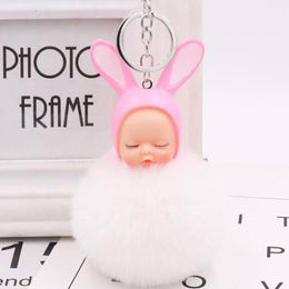 10pcs/Lot Girls Keychains Fashion Jewelry Party Favors Lovely Fluffy Baby Animals Key Ring Baby Shower Gift For Women Bags Dec