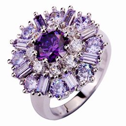 Wholesale Exquisite Charms Flower Ring Purple Tourmaline White CZ Silver 925 Rings Size 7 8 9 10 11 12 Alluring Women Jewellery