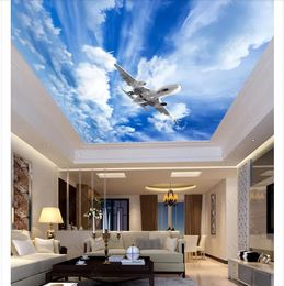 Custom 3D photo ceiling zenith interior decorative mural Sky Aeroplane living room hotel ceiling zenith background mural wallpaper