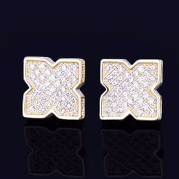 New Hip Hop Jewellery 9mm Flower Stud Earring for Men Women's Ice Out CZ Stone Rock Street Three Colours