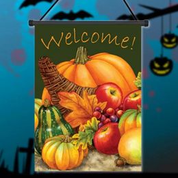 28 x 40 Pumpkin Harvest Cornucopia Welcome Autumn Fall Garden Flag Yard Banner Decorations