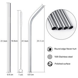 4 Reusable Stainless Steel Straws with Travel Pouch Cleaning Brush Eco Friendly Metal Drinking Straws 6mm x 8.5 inch