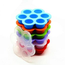 140g 7 Holes Silicone Egg Bites Molds Baby Food Storage Container Fruit Ice Mold DIY Kids Food Boxs Reusable Storage Container with Lid