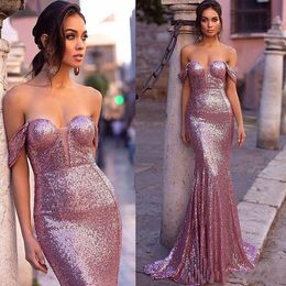 Sequined Prom Dresses Cheap Off the Shoulder Mermaid Formal Evening Gowns Black Girls Cocktail Party Dress Pageant Gown