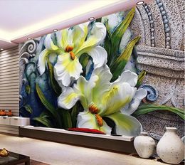 photo wallpaper for walls 3D Lily Flower Embossed Background Wall 3D Background Wall Floral Decorative Painting