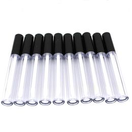 Refillable Frosted Plastic Lip Gloss Tubes - Set of 10, 3ml Capacity with Black Lid, Clear Cosmetic Containers and Concealer bottle brush