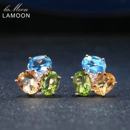 LAMOON 925 Sterling Silver Earrings For Women Gemstone Earring Citrine Peridot Topaz 18K Rose Gold Fine Jewellery S925 LMEI037 CJ191209