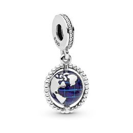 NEW 2019 Summer 100% 925 Sterling Silver loose beads blue Globe Hanging Charm Fits for pandora bracelets & bangles fien Jewellery wholesale