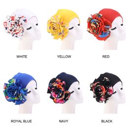 New Women's Elastic Big Floral Turban Hat Cancer Chemo Beanies Scarf Cap Hijabs Headwear Wrap Plated Hair Accessories