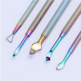 double ended cuticle pusher Canada - 1pcs Chameleon Double End Nail Art Pusher UV Gel Polish Dead Skin Remover Manicure Cutter Spoon Cuticle Pusher Nail Tool New