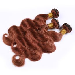 #33 Dark Auburn Human Hair Bundles Wavy Reddish Brown Virgin Hair Extensions Peruvian Body Wave Copper Red Weaves Human Hair 3 Bundles Lot