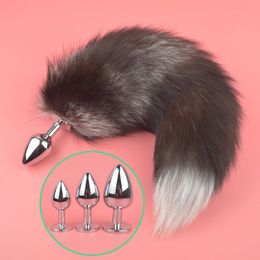 Sexy Large Butt Plug Adult Metal Massagers Anal Plugs Sex Unsex Beads Toys Fox Tail NEW