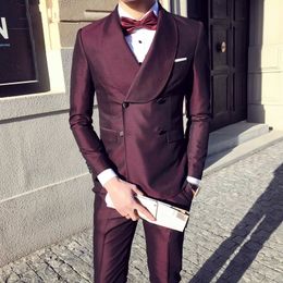 Marine-Blau-Mann-Smoking der Männer Hochzeit Abendanzüge Formale Geschäft Glänzend Slim Fit Männer Anzug Set 3 Stück 2020 (Jacket + Pants + Vest)