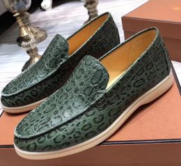 Loro Piano Piana Leopard Genuine Shoes Mens Luxury Designer Leather Walk LP Print Flats Driving Dress Shoe Moccasins Big Size 45 46