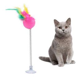 3 pcs Cat Interactive Ball Toy With Sucker Spring Feather Funny Pet Toys