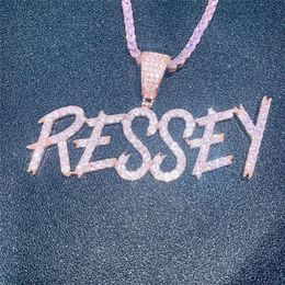 Custom Name Rose Gold Plated CZ Iced Out Letter Necklace for Women Men with Free 24inch Rope Chain