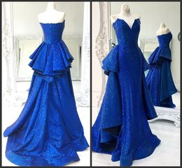 Royal Blue Sequined Mermaid New Prom Dresses 2019 Real Picture Robes de cocktail Plus Size Long Arabic Evening Formal Dresses