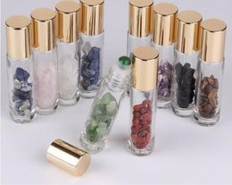 Natural Semiprecious Stones Essential Oil Gemstone Roller Ball Bottles Clear Glass Healing Crystal Chips 10ml Free DHL SN195