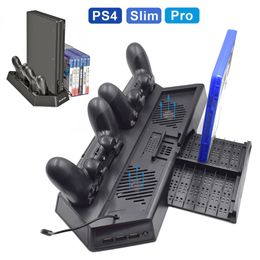 Yoteen for PS4 Pro Slim Vertical Stand Cooling Fan Cooler Controller Charging Dock Station 3 Extra HUB Port for Playstation 4