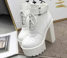 New Hot Sale Russian White Black Platform Boots Women Zipper Autumn High Heels Shoes Lace Up Ankle Boots Rubber Sole size 35-39