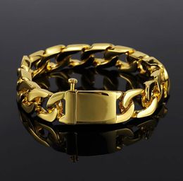 Mens 13mm 18K Gold Plated Zinc Alloy Cuban Link Bracelets 20cm Mens Bracelet Hip Hop Bracelet Fashion Jewellery Whosales