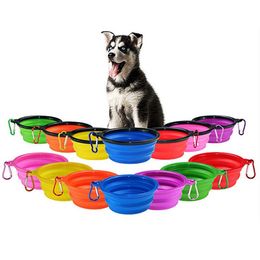 Portable travel Pet bowl Feeding bowl with Key buckle Collapsible water tray 8 Colours to choose from Q1027