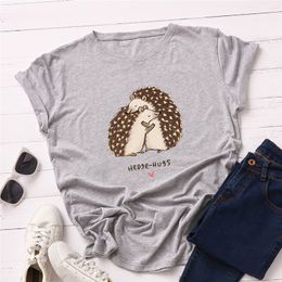 Women T-shirt 2019 Fashion Plus Size Cotton Top Hedgehog Hug Print T shirt Female O-Neck Short Sleeve harajuku Tees feminina